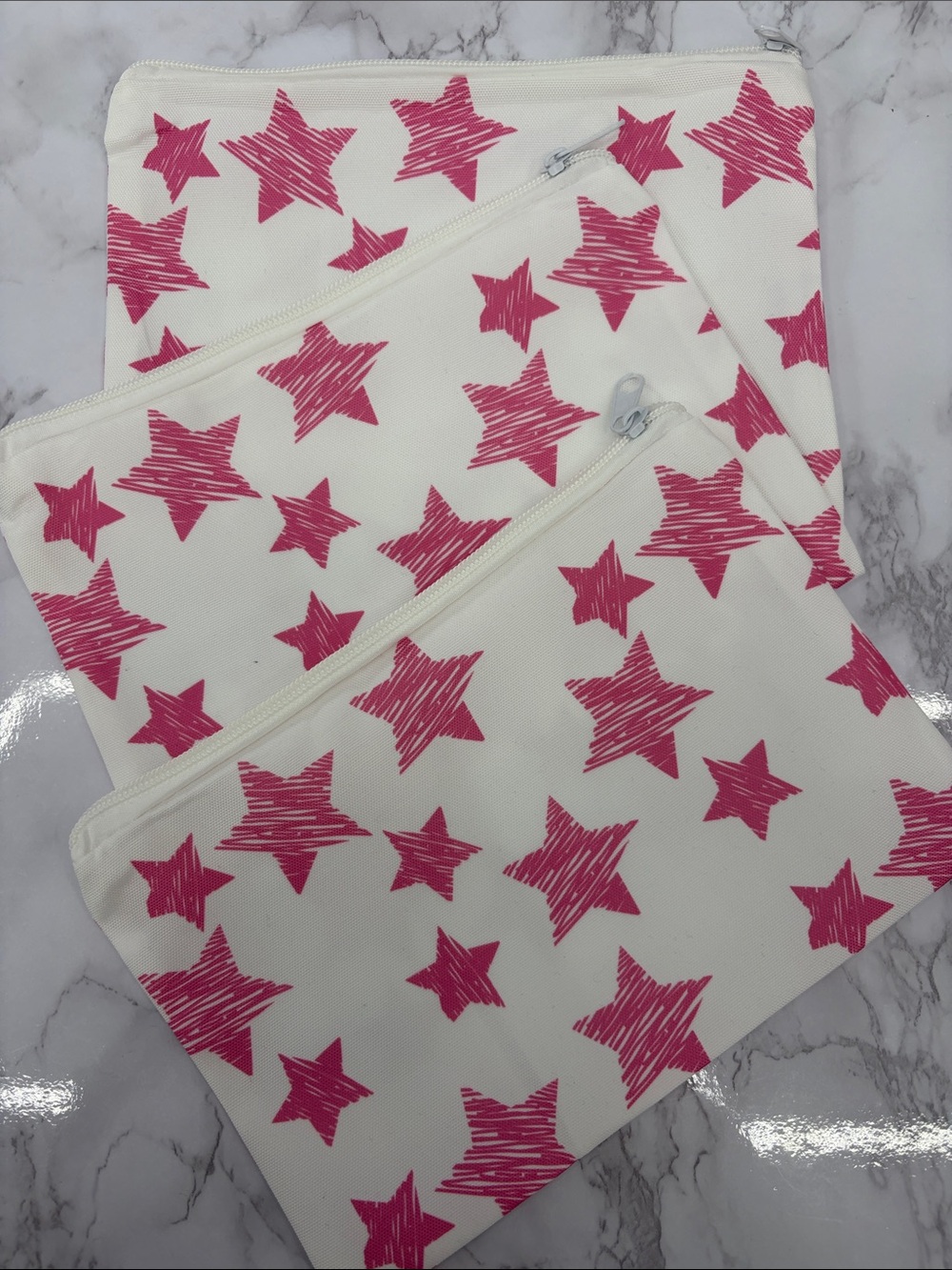 Pink Star Cosmetic Pouch Set - White & Pink Makeup Bags